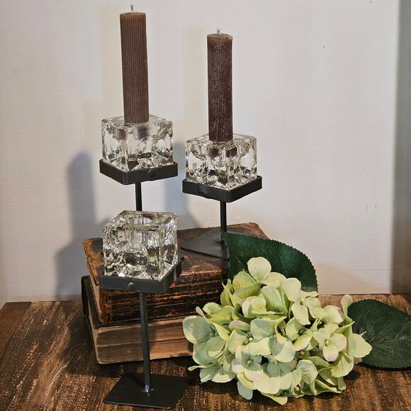 'Ice Cubes in Glass' Candlestick Holders - MCM Vintage Peill & Putzler Style (3)